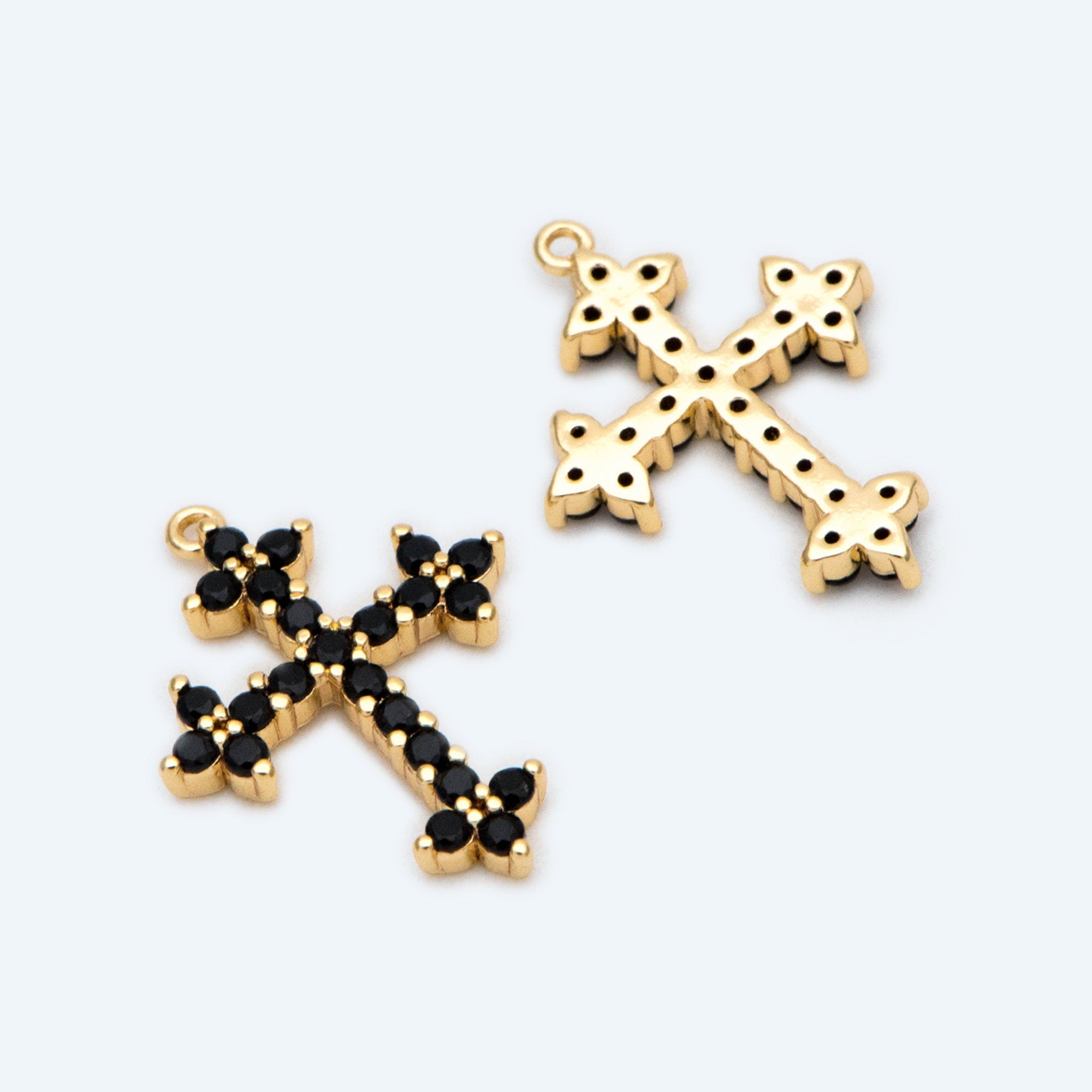 4pcs micro pave Cross Charm,16x12mm, Black CZ paved Cross Pendants (GB-2731-K)